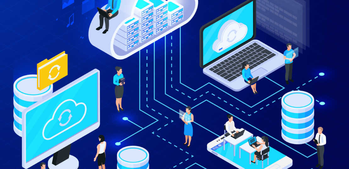 Cloud Networking Isometric Composition